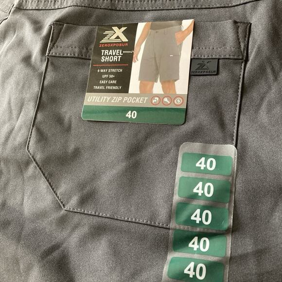 ZeroXposur Travel Shorts Mens 40 NWT Gray Stretch Flat Front Utility Pocket UPF - Picture 5 of 7